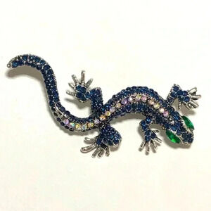 Beautiful Black Green Crystal Lizard Gecko Pin Brooch New